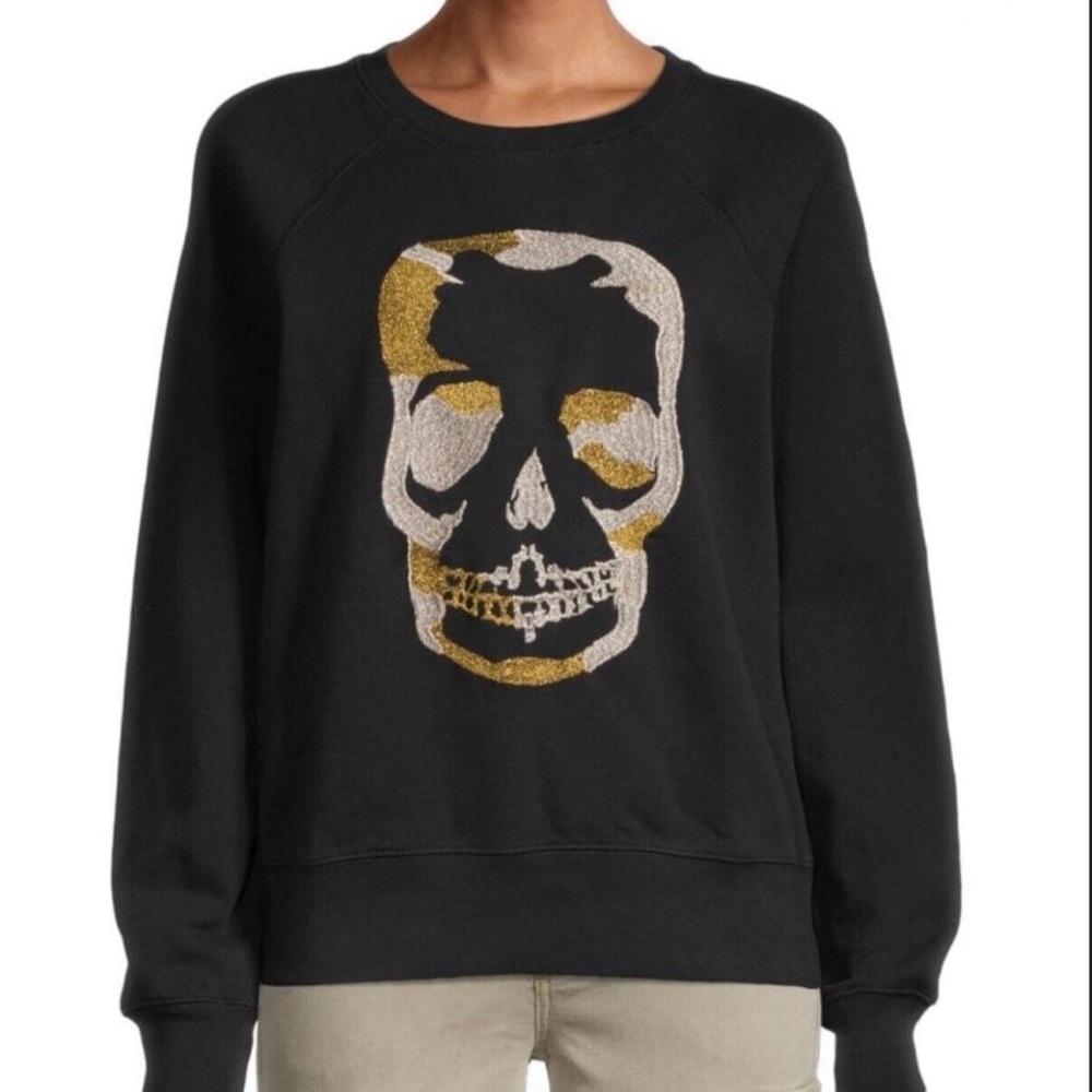 NWT Zadig & Voltaire Navy Upper Camo Skull Embroidery Sweatshirt SZ-XS